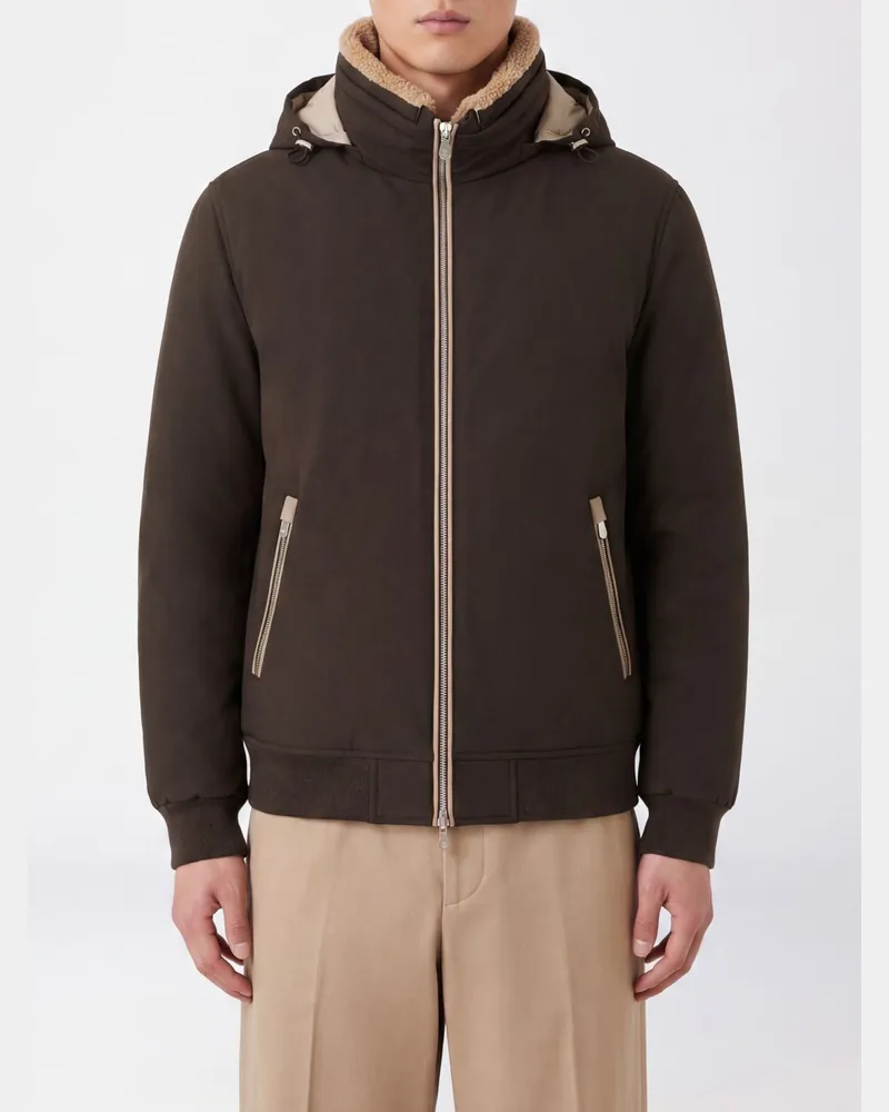 Brunello Cucinelli Daunenjacke aus Stretch-Nylon mit abnehmbarer Kapuze Dark