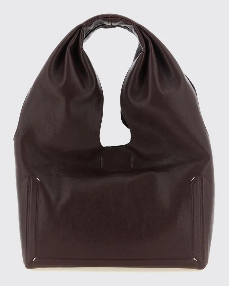 Maison Margiela Box Schultertasche aus Kalbsleder mit White Stitch Burgunderrot