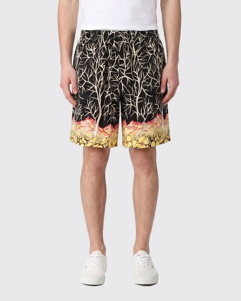 Yohji Yamamoto Shorts aus Rayon mit Grafikprint und elastischem Bund Schwarz