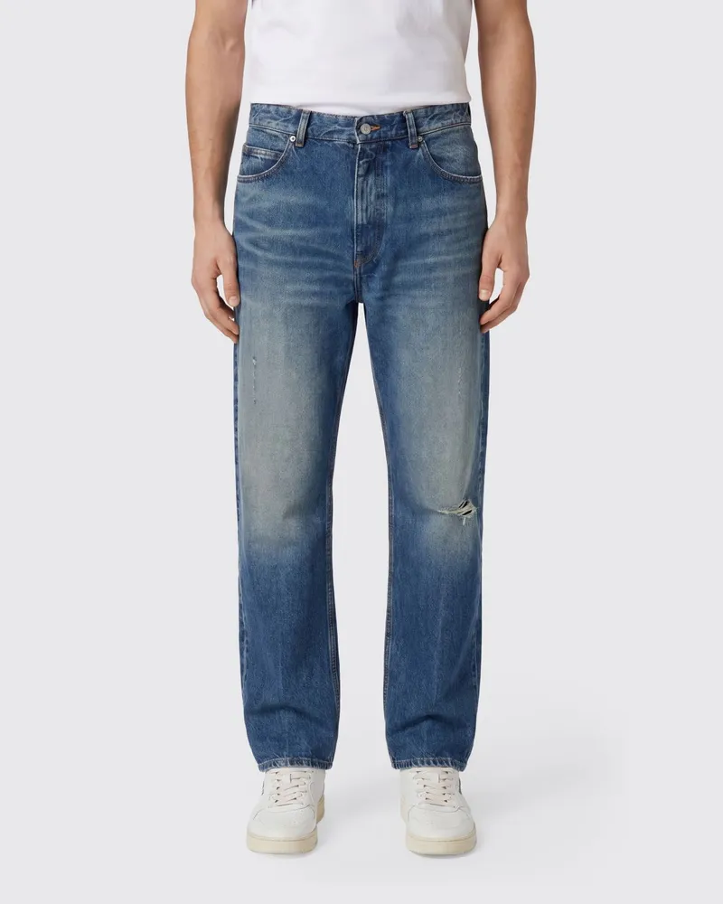 Maison Margiela Bedruckte Denim-Straight-Jeans Blau
