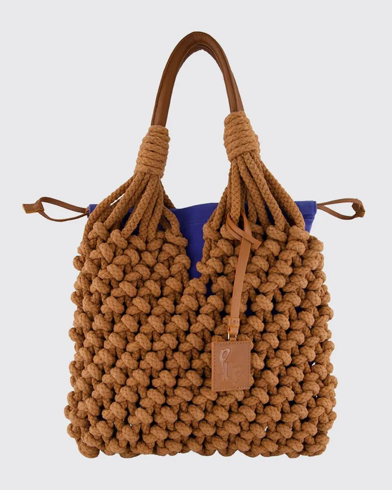 PAULA Marble Geflochtene Netztasche aus Seil Blau