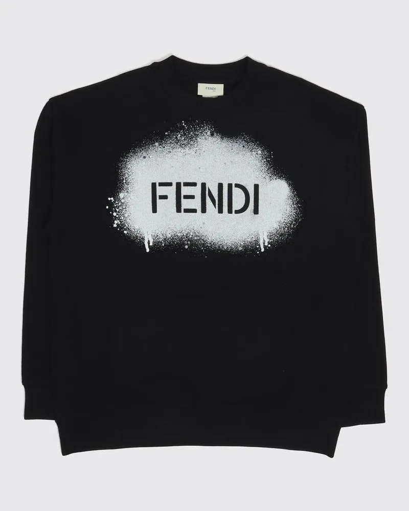 Fendi Rundhals-Sweatshirt für Jungen aus Baumwolle mit kontrastierendem Logo Schwarz