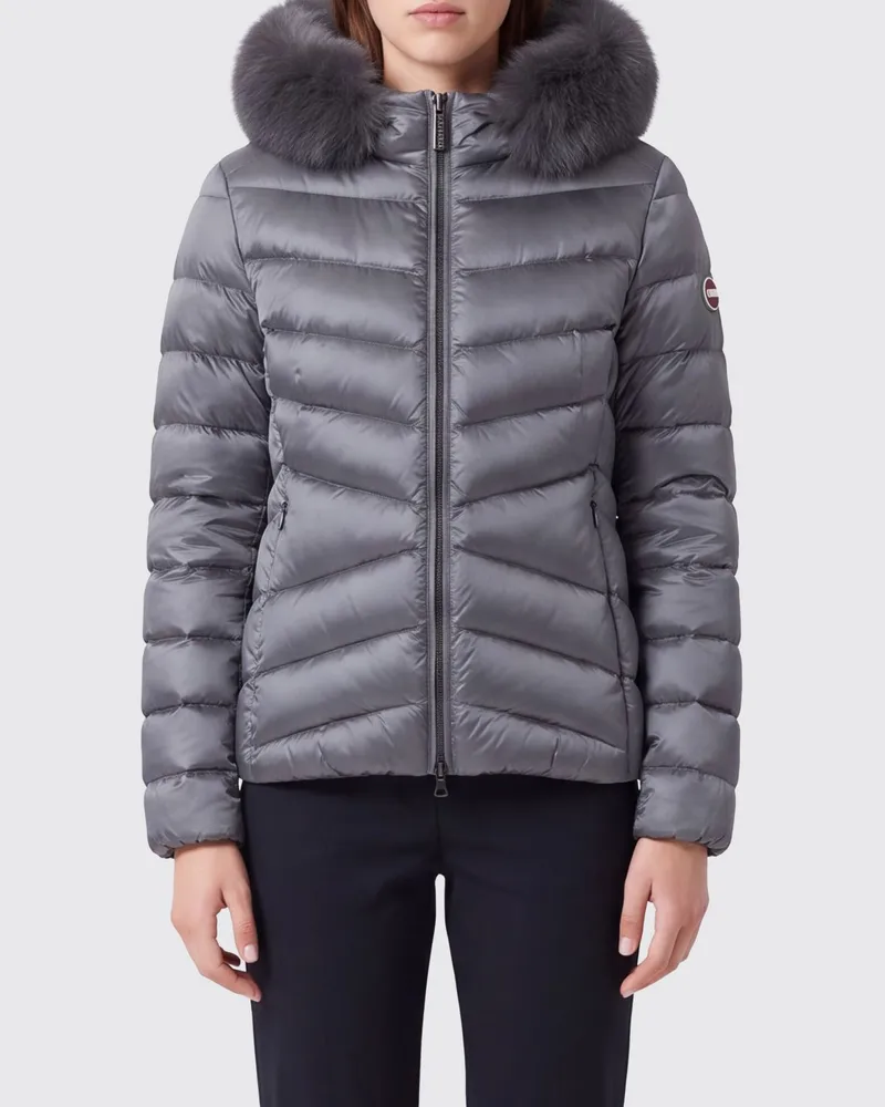 Colmar Kurze gesteppte Nylon-Daunenjacke mit Shearling-Kapuze Silber