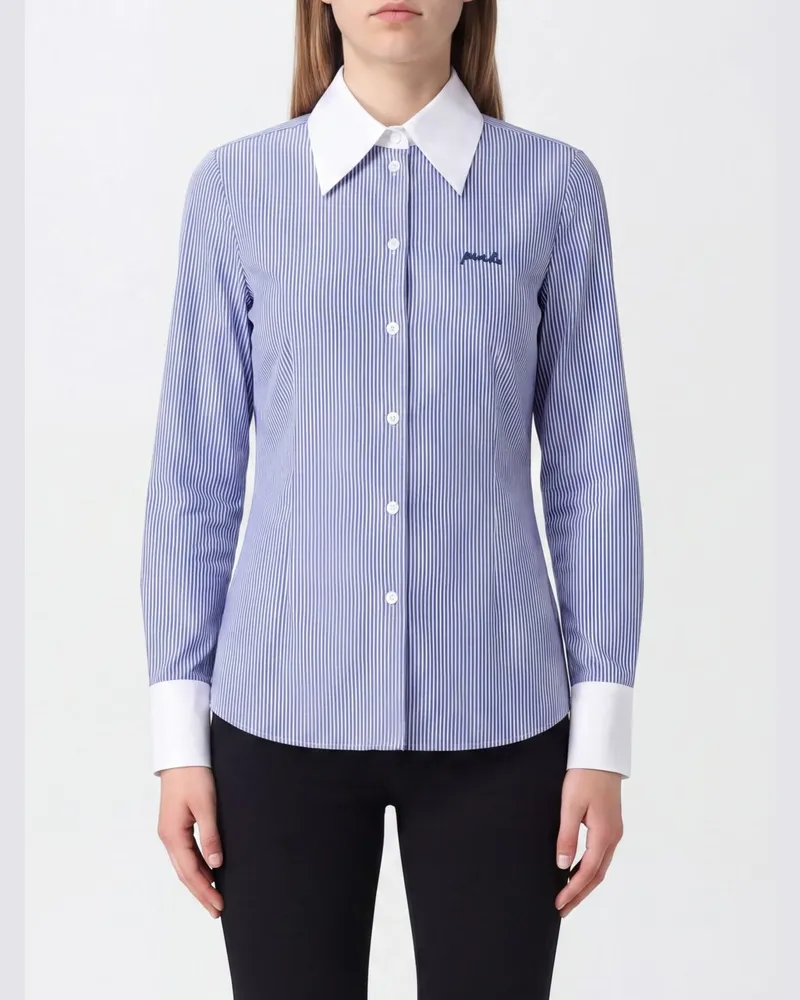 Pinko Gestreiftes Slim-Fit-Hemd aus Baumwolle mit Spitzkragen und gesticktem Logo Blau