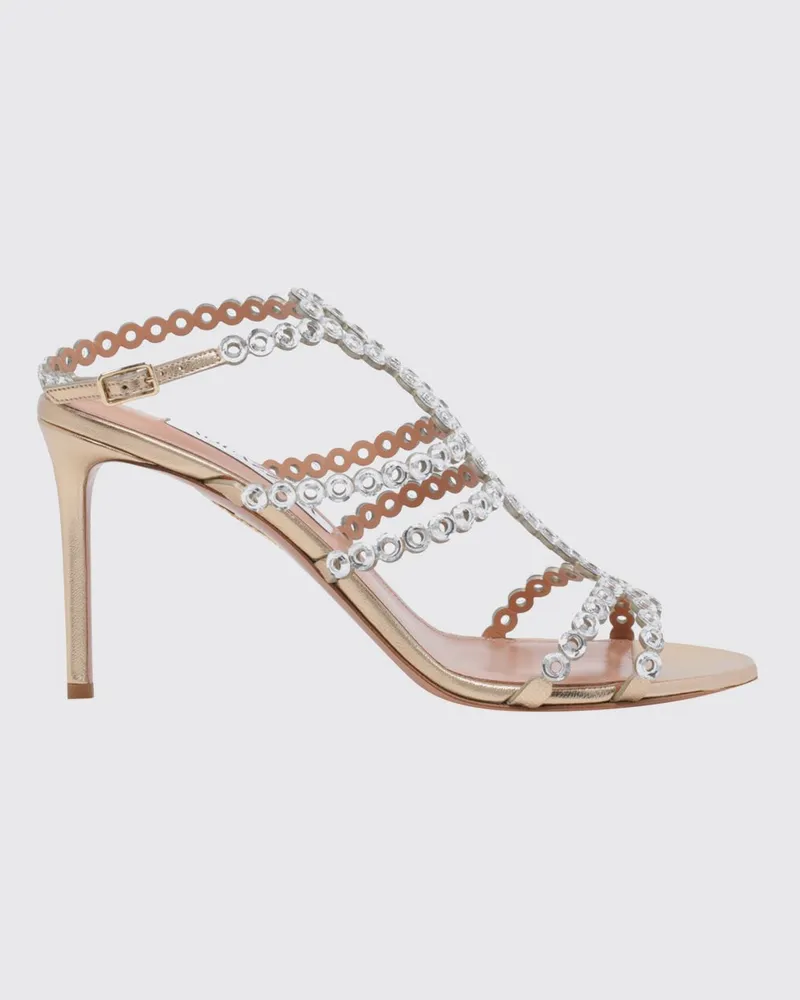Aquazzura Sandale aus laminiertem Leder mit Applikationen Gold