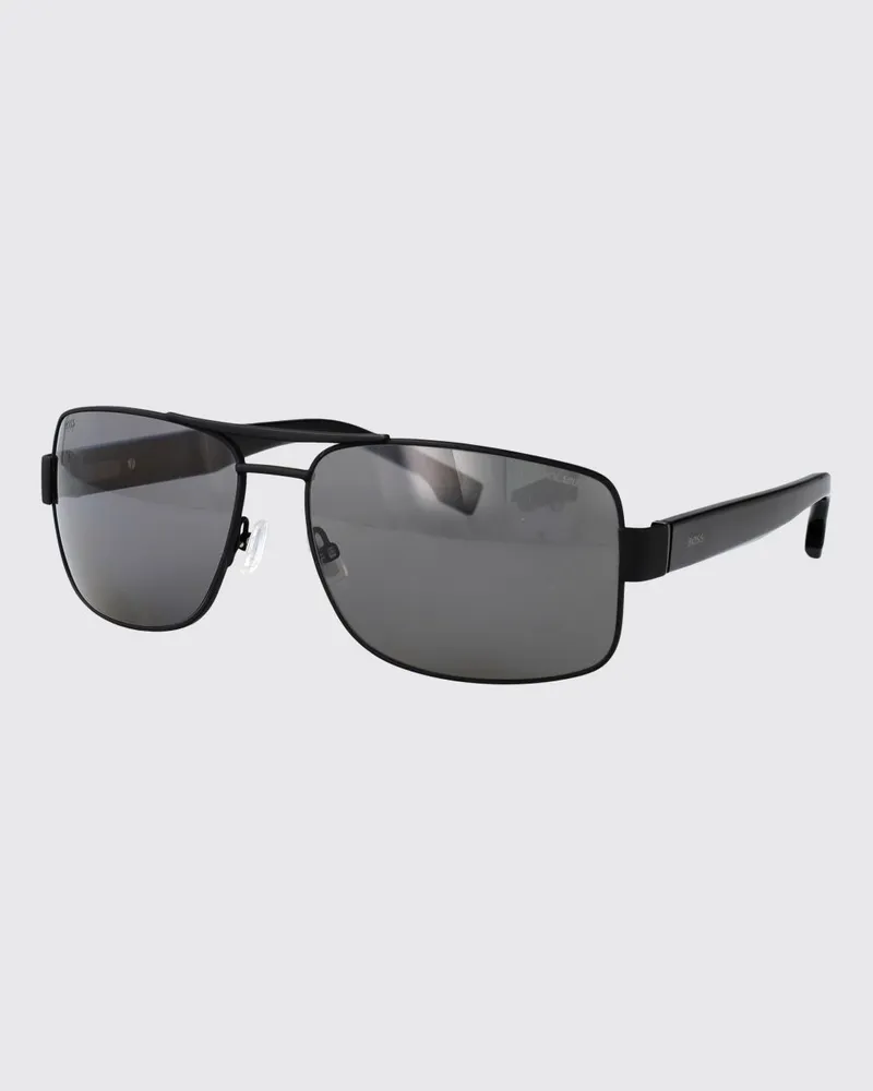 HUGO BOSS Rechteckige Aviator-Sonnenbrille aus Metall mit Schriftzug-Logo Schwarz