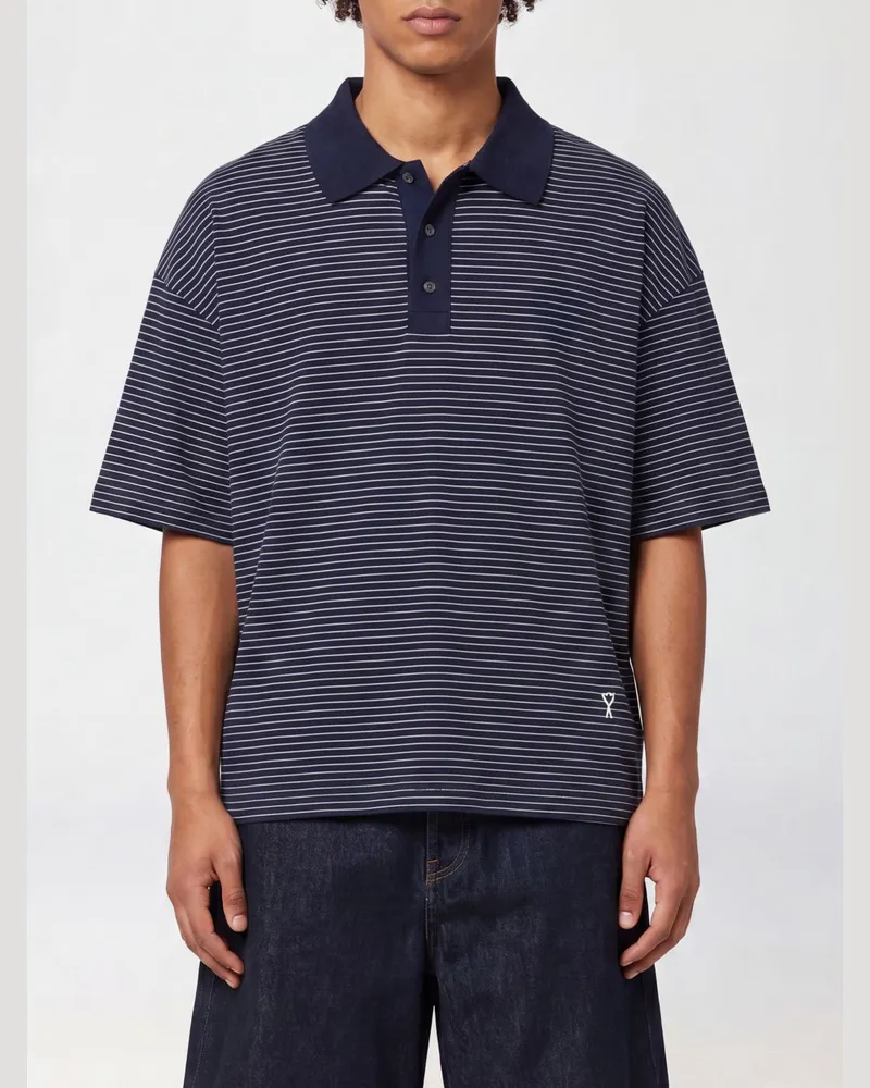 AMI Paris Gestreiftes Relaxed-Fit Poloshirt aus Baumwolle mit klassischem Kragen Gestreift