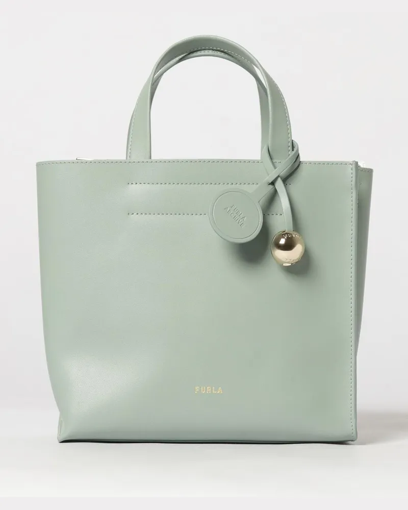 Furla Kleine Divide Tote-Bag aus Leder mit doppeltem Henkel und Charm Himmelblau