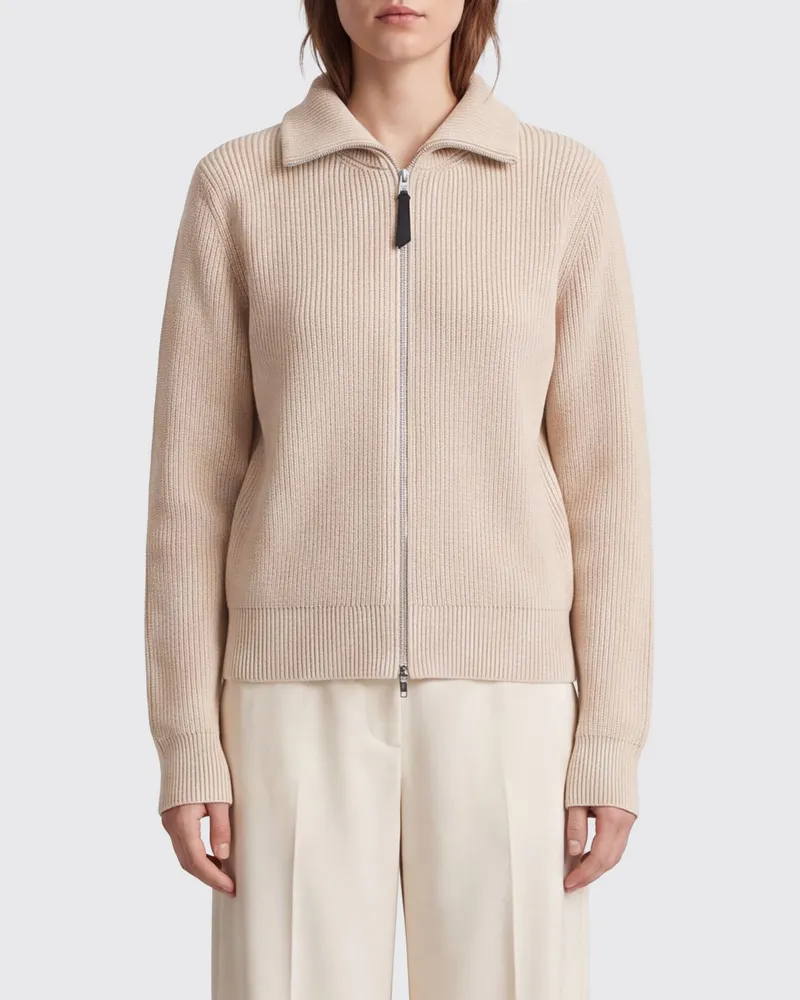 Maison Margiela Rollkragen-Cardigan aus Woll- und Baumwollstrick mit Reißverschluss Ecru
