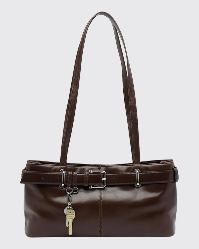 OSOI Brocle Schultertasche aus Glattleder mit Schnallendetail und Doppelgriff Braun