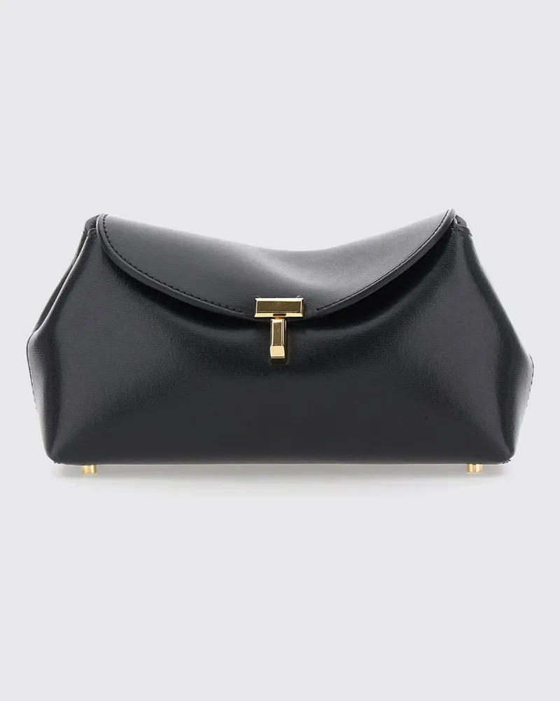 Totême T-Lock Mini-Handtasche aus glattem Kalbsleder mit Monogramm-Verschluss Schwarz