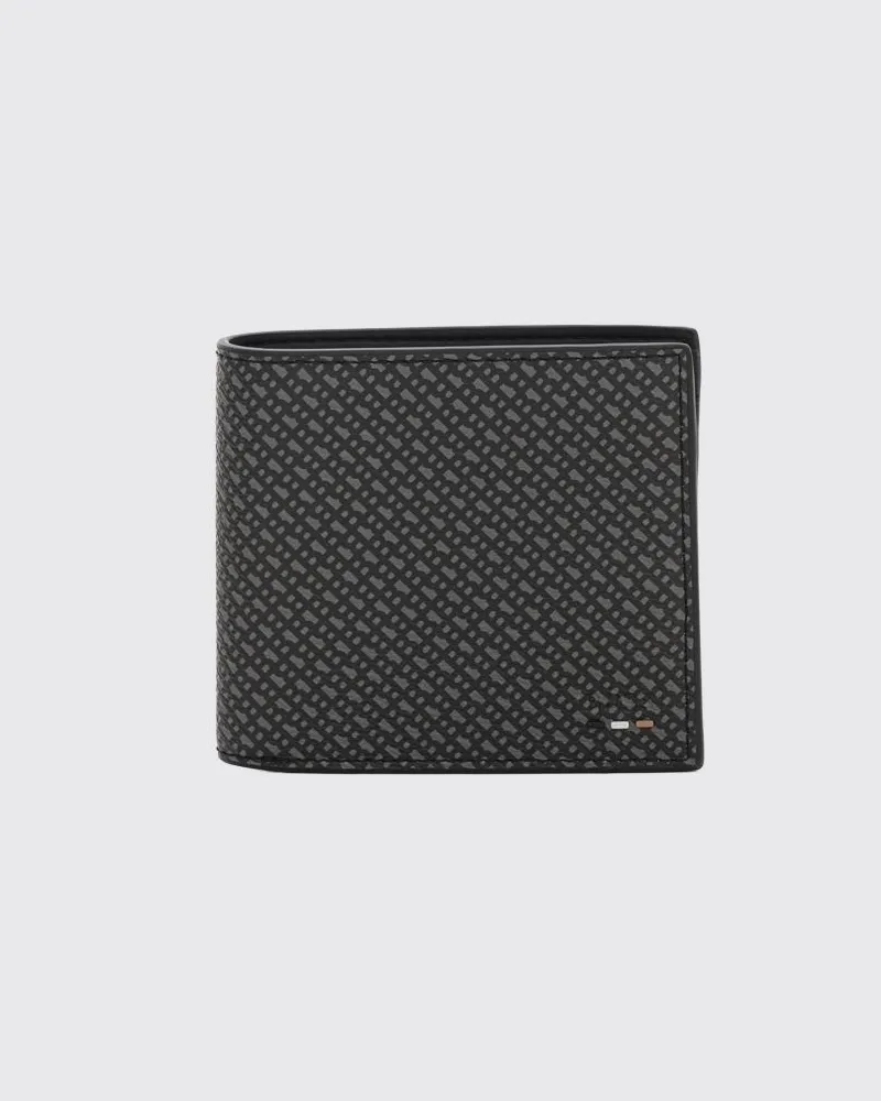 HUGO BOSS Bifold-Geldbörse aus Kunstleder mit Monogramm-Muster und Münzfach Schwarz
