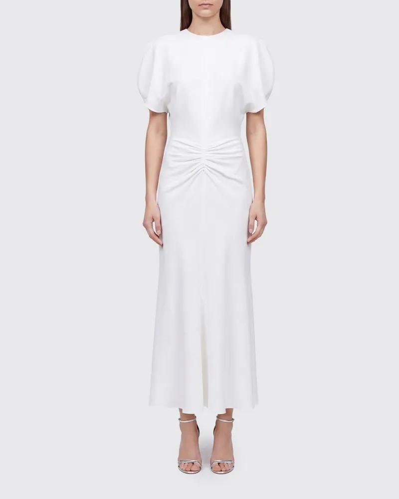 Victoria Beckham Etuikleid Bela in Midilänge mit kurzen Ärmeln und geraffter Taille Weiß