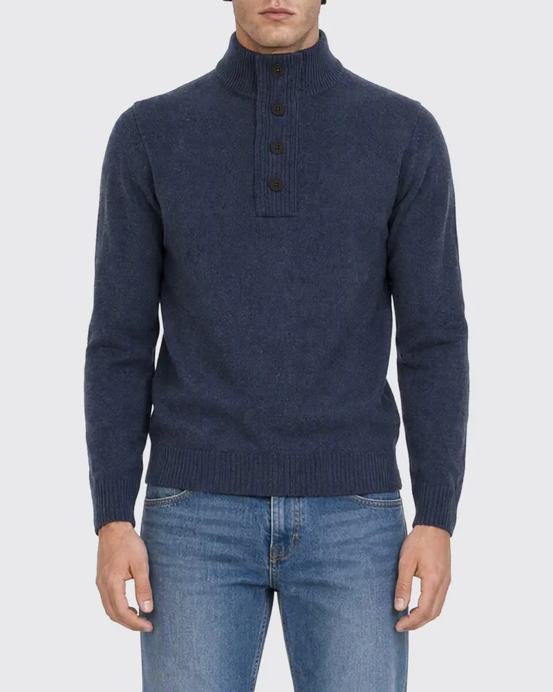 Barbour Stehkragenpullover aus reiner Wolle mit Patches und Knöpfen Indigo