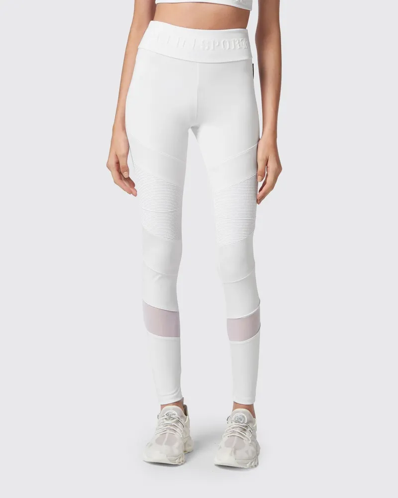 Philipp Plein High-Waist Sport-Leggings von aus technischem Stretch-Gewebe Weiß