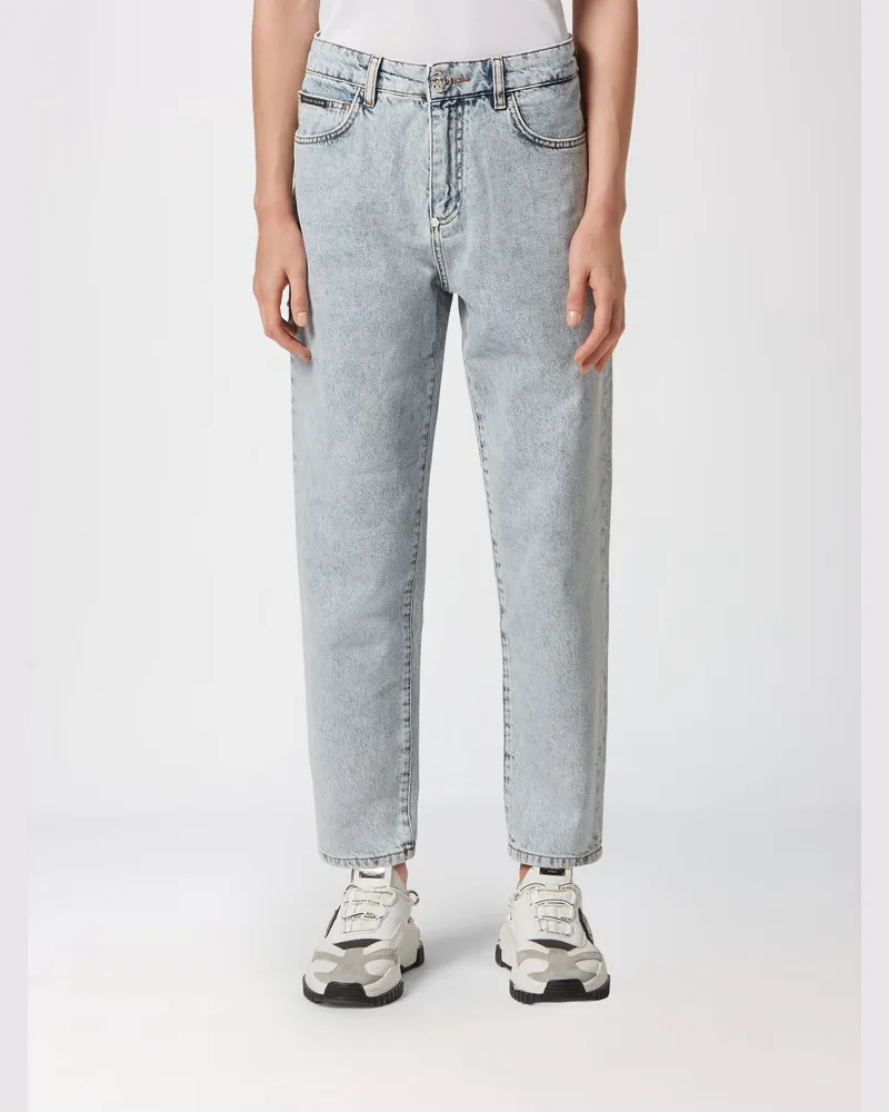 Philipp Plein High-Waist Straight-Leg-Jeans aus Denim mit Stickerei und Strass Blau