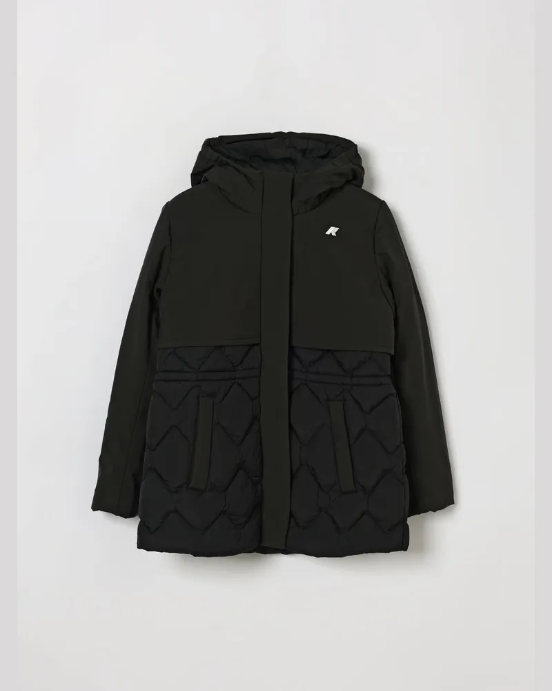 K-Way Gesteppte Daunenjacke für Jungen aus Ripstop-Nylon mit Kapuze und Reißverschluss Schwarz