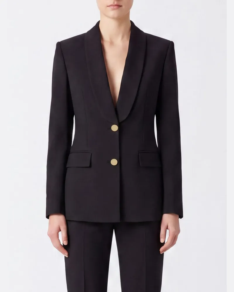 Alberta Ferretti Slim-Fit Einreiher-Blazer aus Wollmischung mit Schalkragen Schwarz