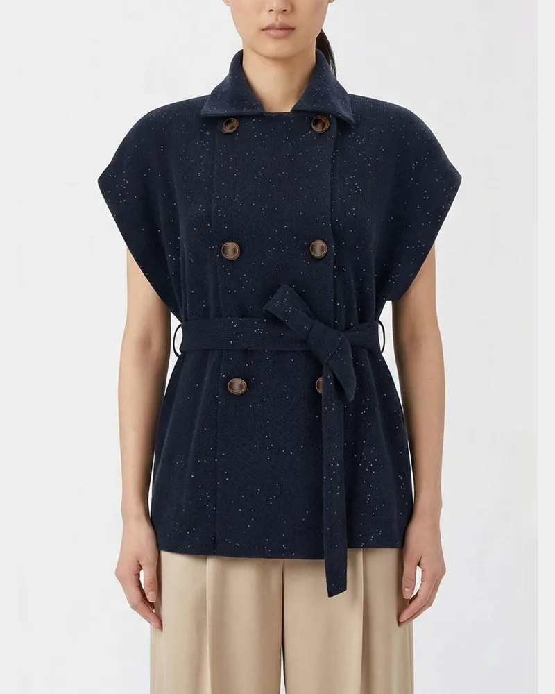Brunello Cucinelli Zweireihiger Baumwollmisch-Cardigan mit Pailletten Blau