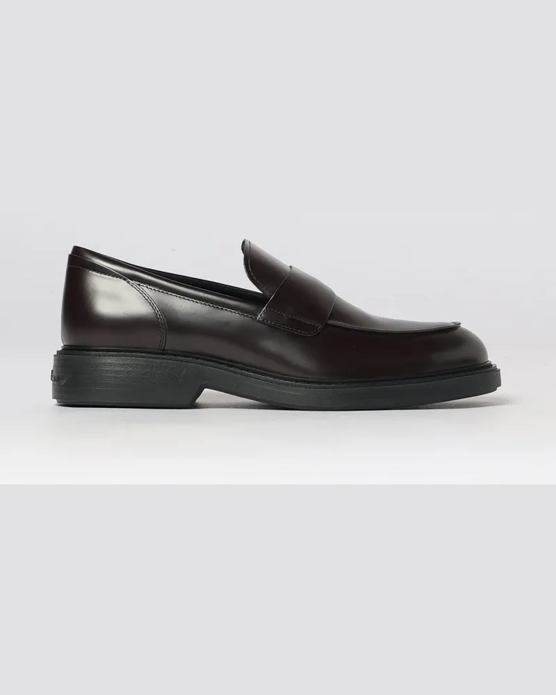Hogan H704 Penny-Loafer aus gebürstetem Leder mit hochgezogener Naht Braun