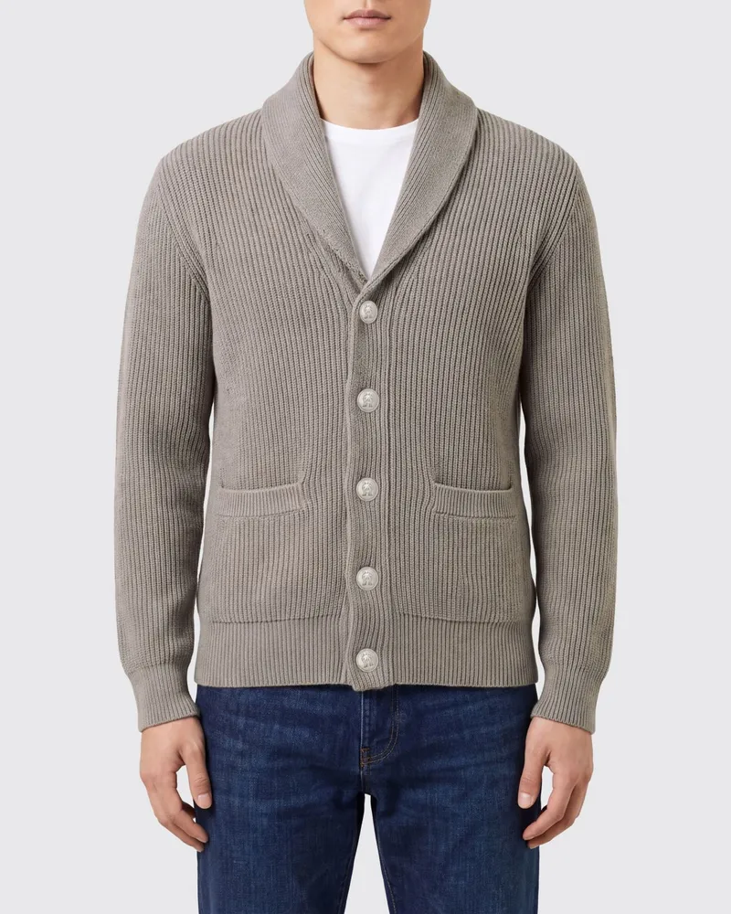 Brunello Cucinelli Herren-Cardigan aus Baumwolle mit Schalkragen und Knöpfen Grau