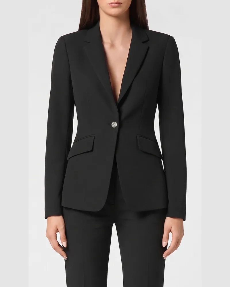 Philipp Plein Kurzer Einreiher-Blazer aus Crêpe mit Skull-Print und Strasssteinen Schwarz
