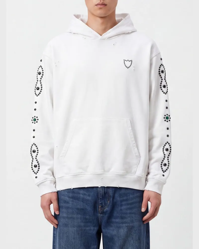 HTC Hollywood Trading Company Oversized Hoodie aus Baumwolle mit Nieten und Stickerei Weiß
