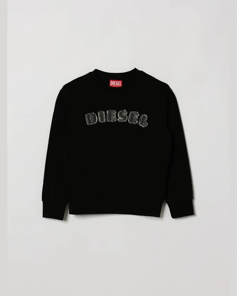 Diesel Sweatshirt aus Baumwolle für Jungen mit Rundhalsausschnitt und Ton-in-Ton-Logo Schwarz