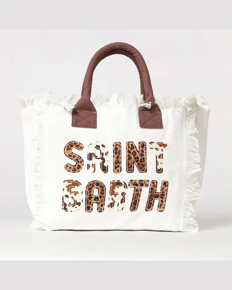 MC2 Saint Barth Vanity-Tasche aus bedruckter Baumwolle mit Logo Ivory