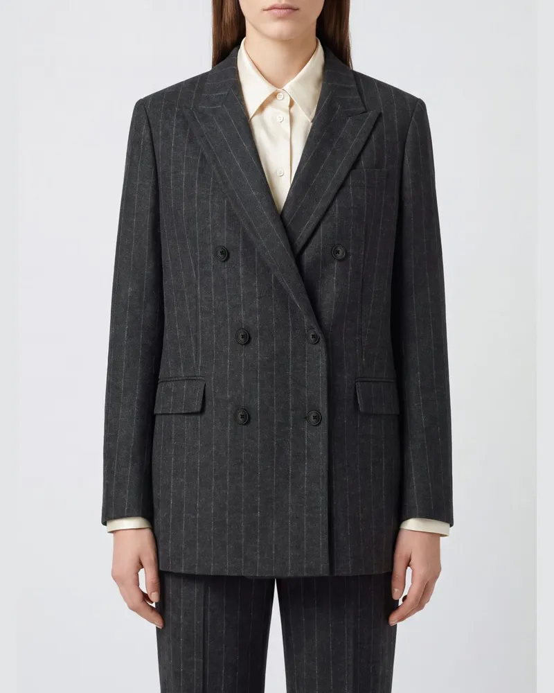 Tagliatore Nadelstreifen-Zweireiher-Blazer aus grauer Wollmischung mit steigendem Revers Grau