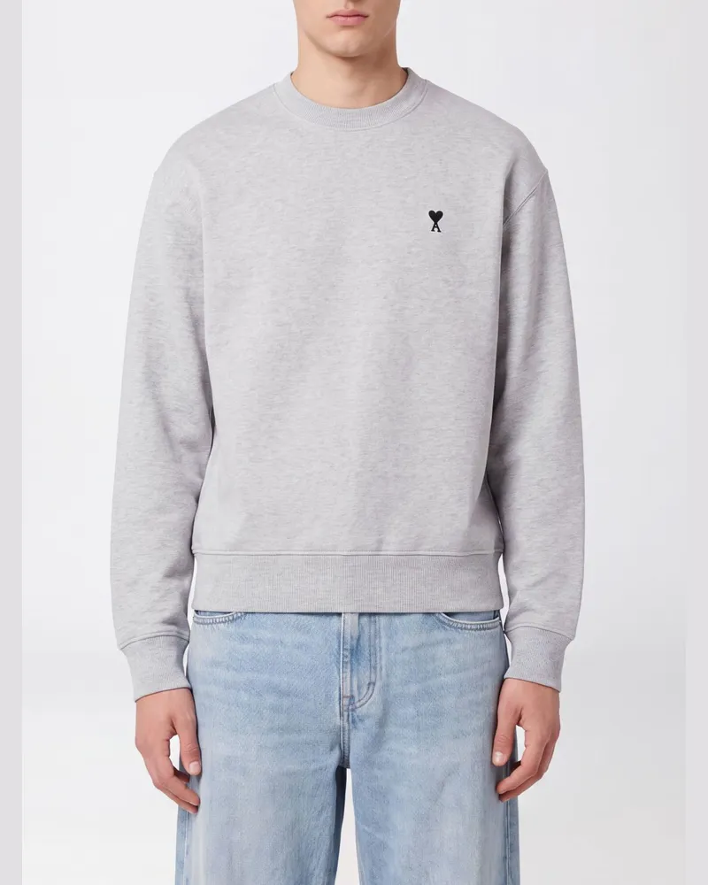 AMI Paris Sweatshirt aus Baumwolle mit Rundhalsausschnitt und gesticktem Ami de Coeur-Logo Grau