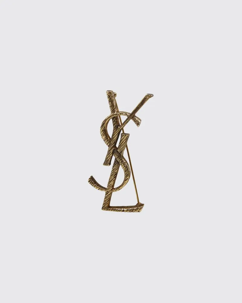 Saint Laurent YSL-Monogramm-Brosche aus gebürstetem Messing mit Gold-Finish Gold