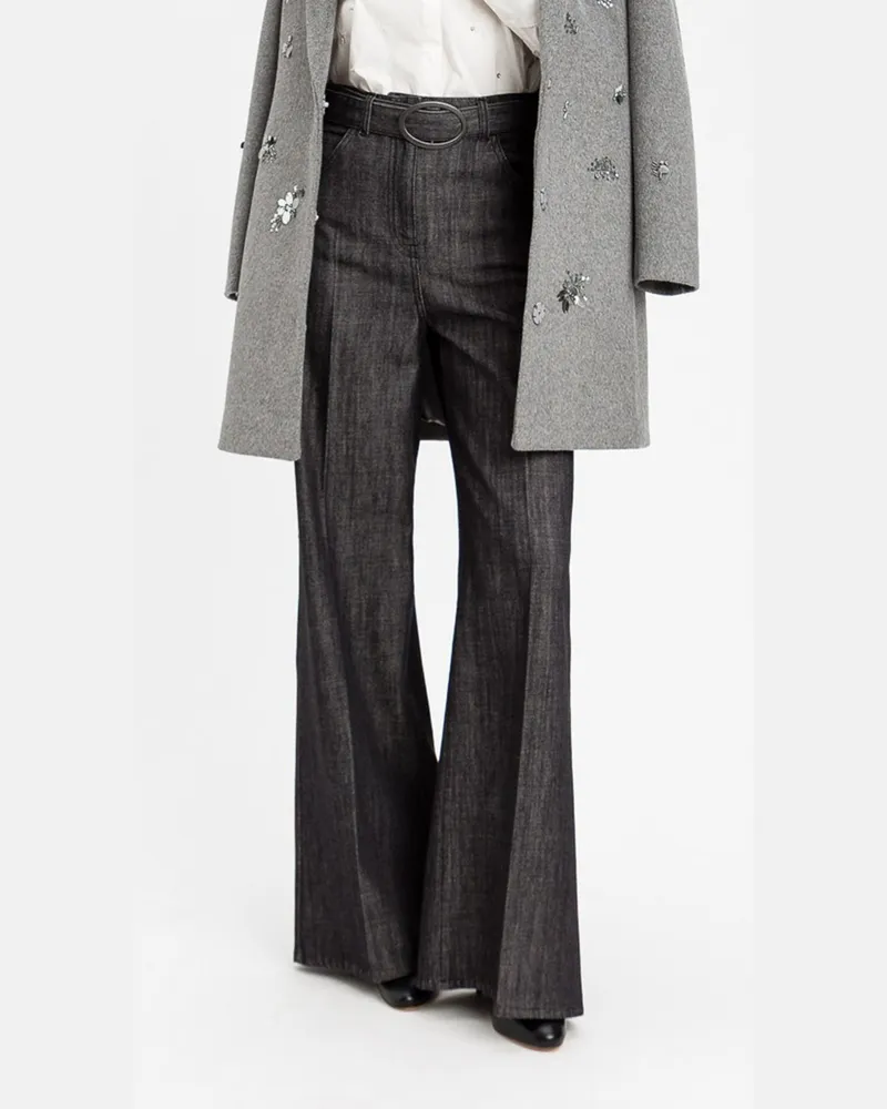 Twin-Set Hoch taillierte Flare-Jeans von aus Denim mit verstellbarem Gürtel Schwarz