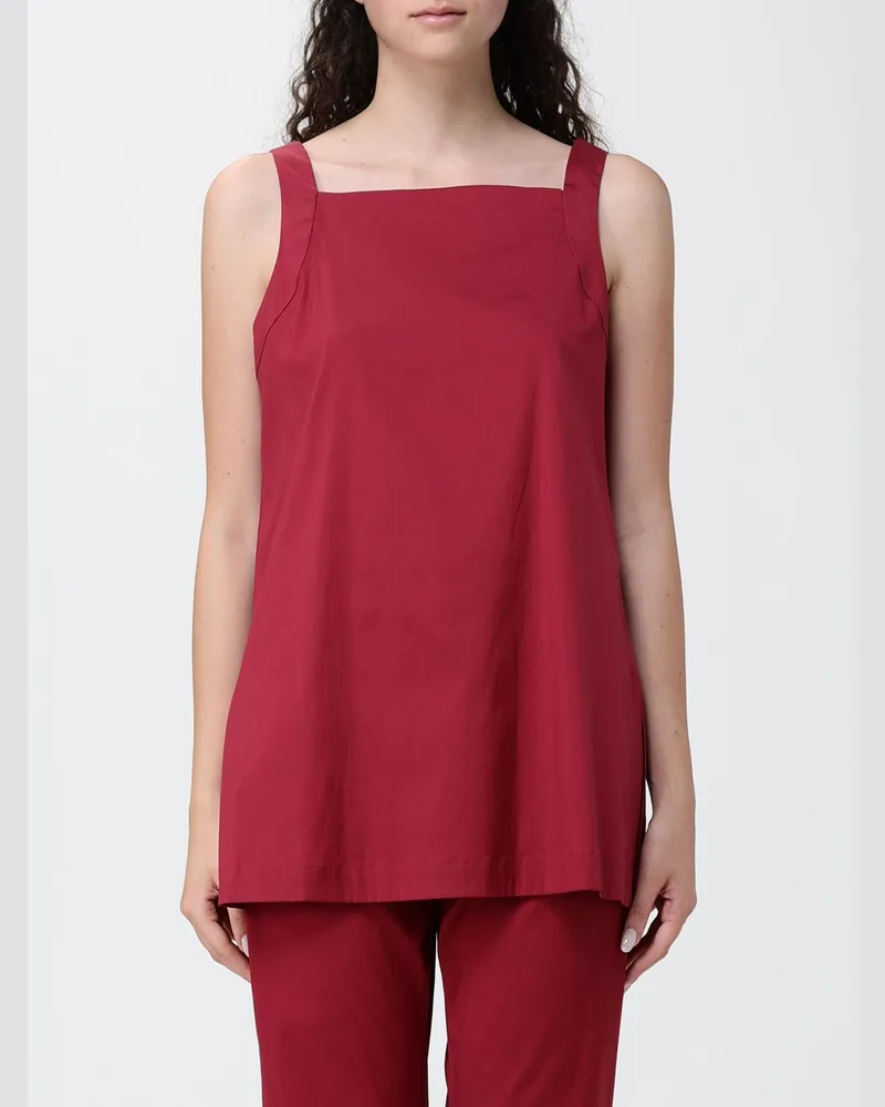 Max Mara Schulterfreies Top mit geradem Ausschnitt aus Stretch-Baumwollmischung Rot