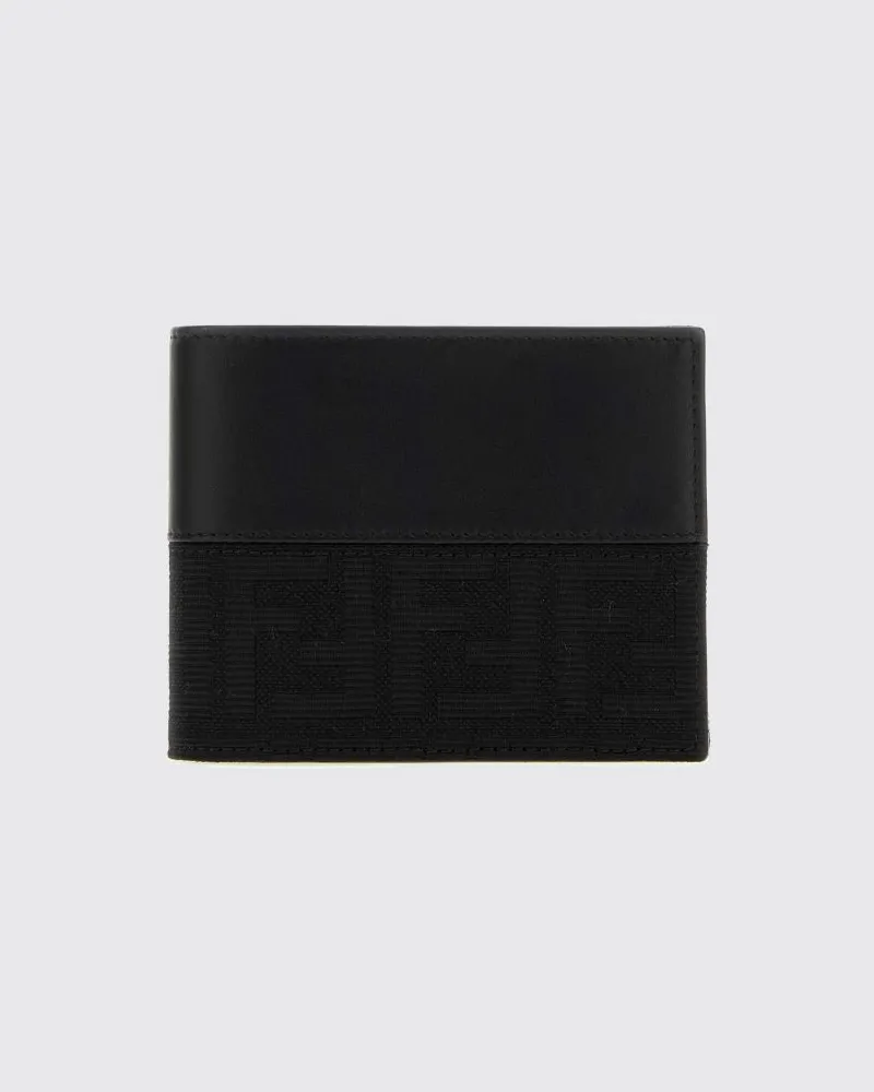 Fendi Brieftasche aus FF-Jacquard-Stoff mit Münzfach und Lederdetails Schwarz