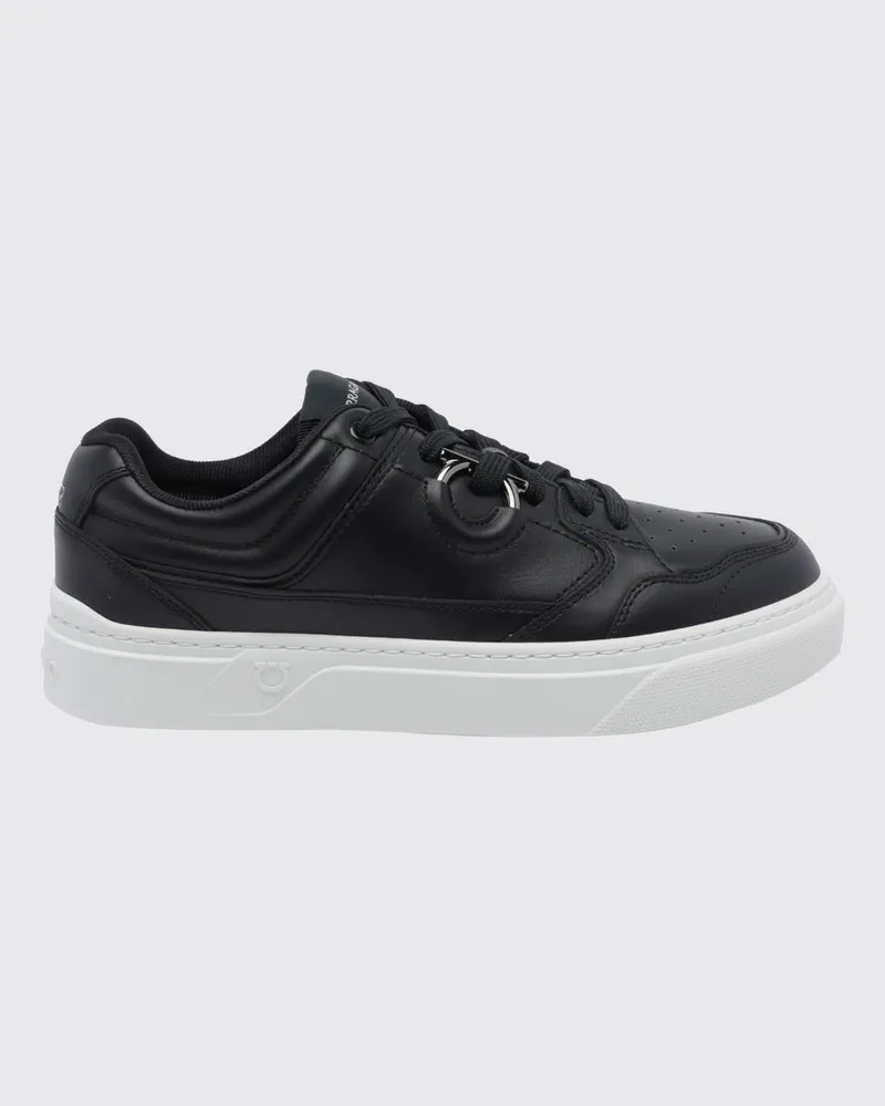 Ferragamo Sneaker aus Kalbsleder mit Gancini-Logo und perforierter Spitze Schwarz