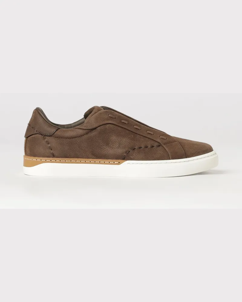 Fendi City Slip-on-Sneakers aus gehämmertem Leder und Nubuk mit Logodruck Braun