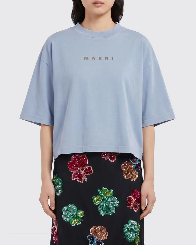 Marni Baumwoll-T-Shirt mit Logo Blau