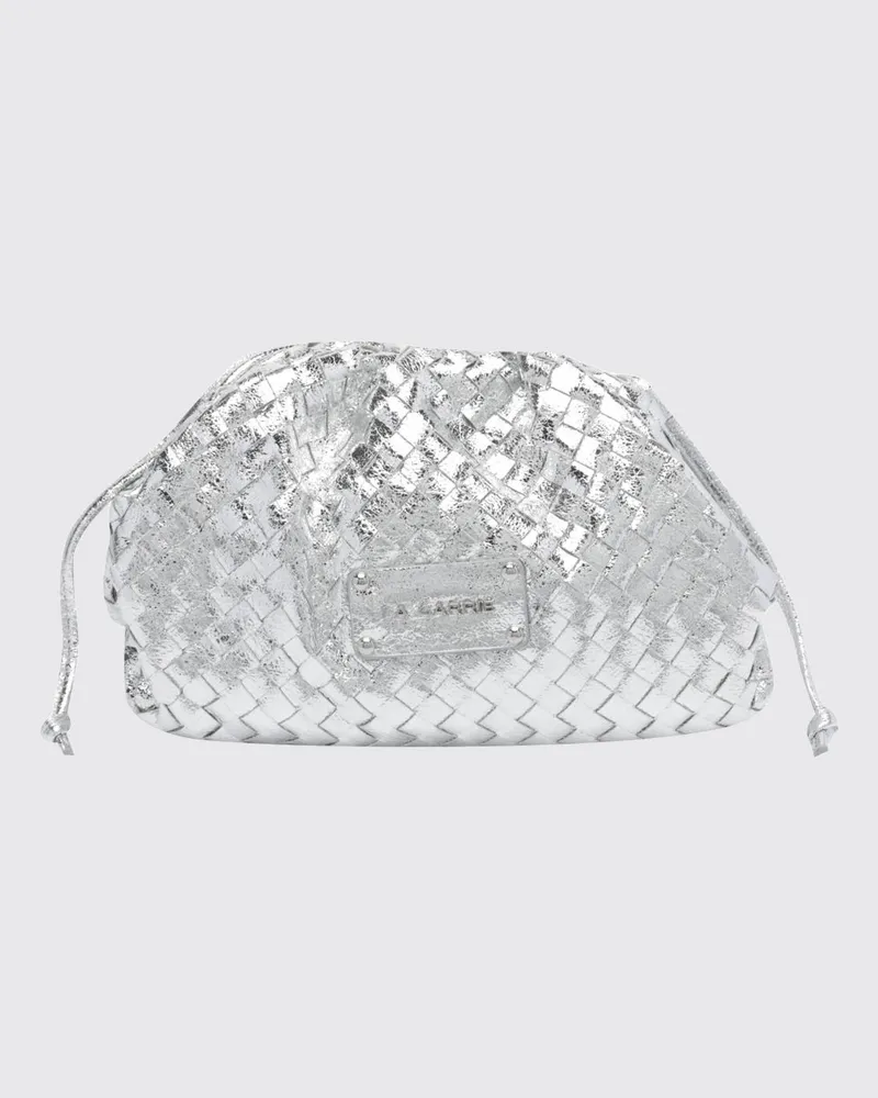 LA CARRIE Mini-Bucket-Bag aus geflochtenem Leder mit Kordelzugverschluss Silber