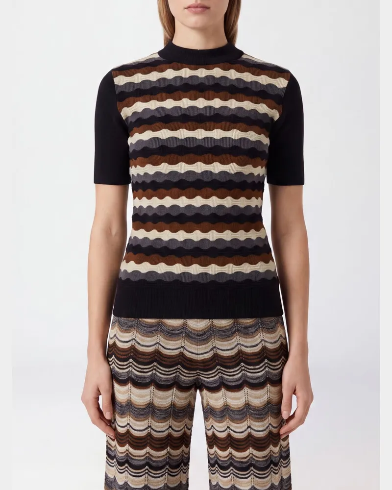 Marni Slim-Fit Pullover aus Schurwolle mit bunten Streifen Schwarz
