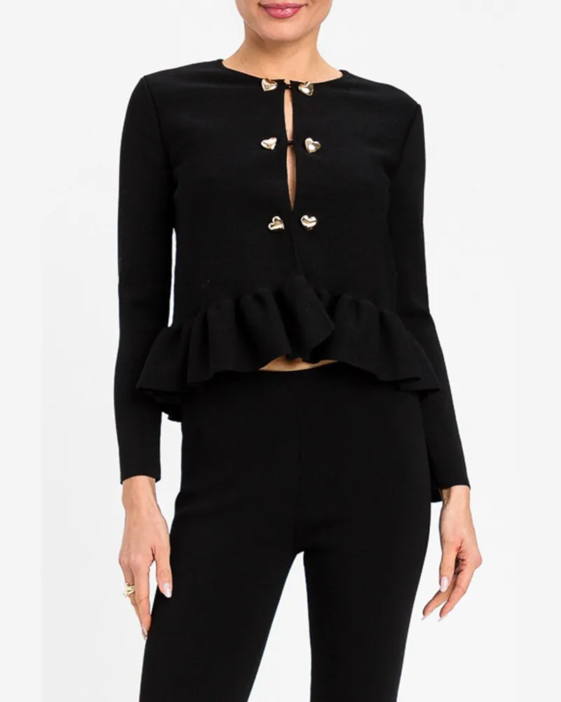 Twin-Set Langärmliger -Cardigan aus Viskosemischung mit Herzknöpfen Schwarz