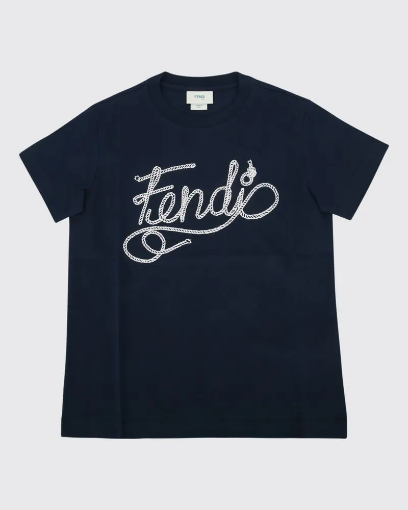 Fendi Jungen-T-Shirt aus schwarzer Baumwolle mit kontrastierendem Logo-Print Schwarz