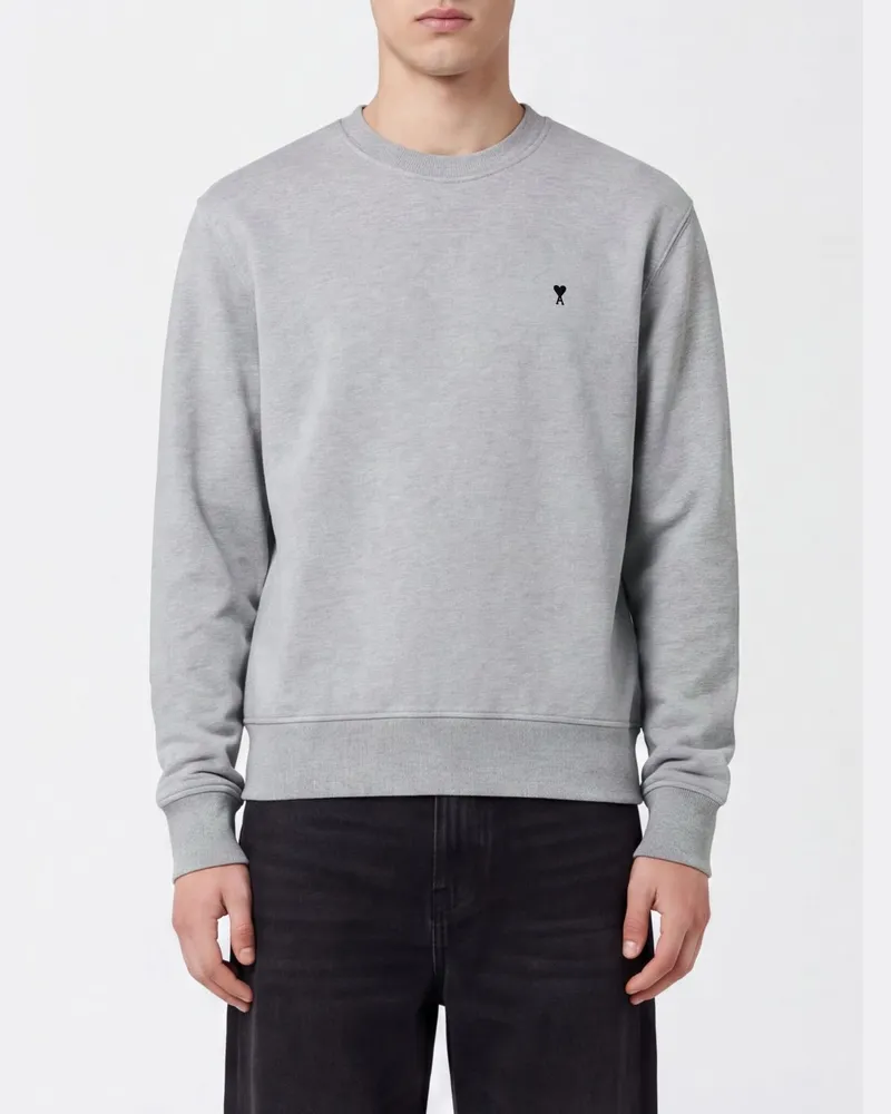 AMI Paris Sweatshirt aus Baumwolle mit Rundhalsausschnitt und gesticktem Ami de Coeur-Logo Grau