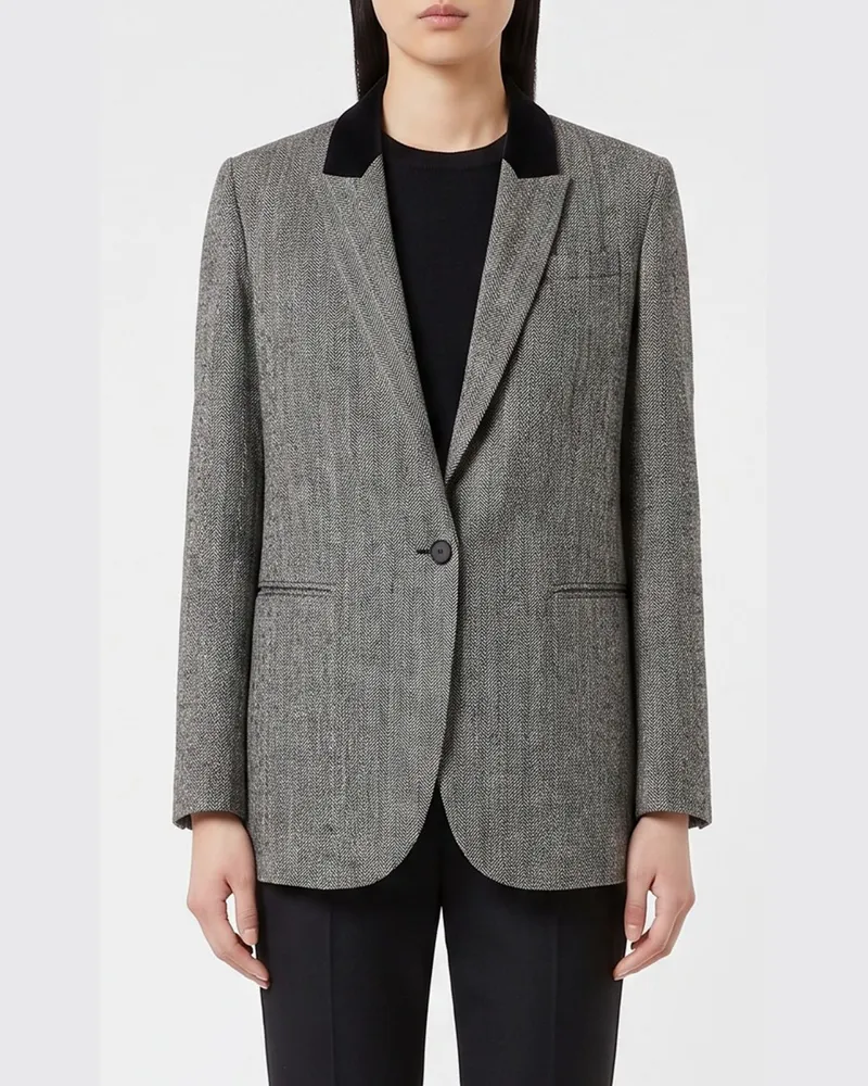 forte_forte Kurzer einreihiger Viskose-Blazer mit Chevron-Muster Grau