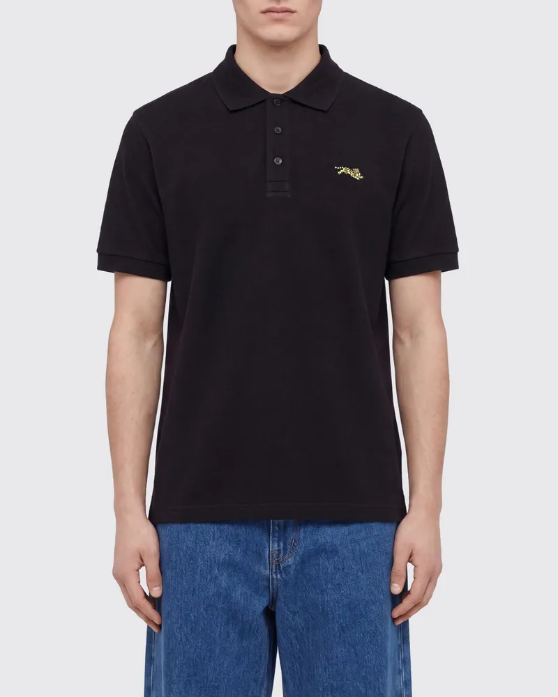 Kenzo Kurzärmeliges Baumwoll-Polohemd mit Logo-Patch Schwarz