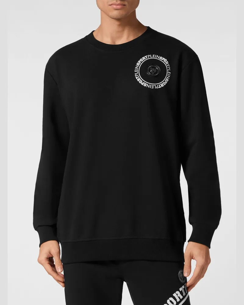 Philipp Plein Baumwoll-Sweatshirt mit Rundhalsausschnitt, Kontrastlogo und Rückendruck Schwarz