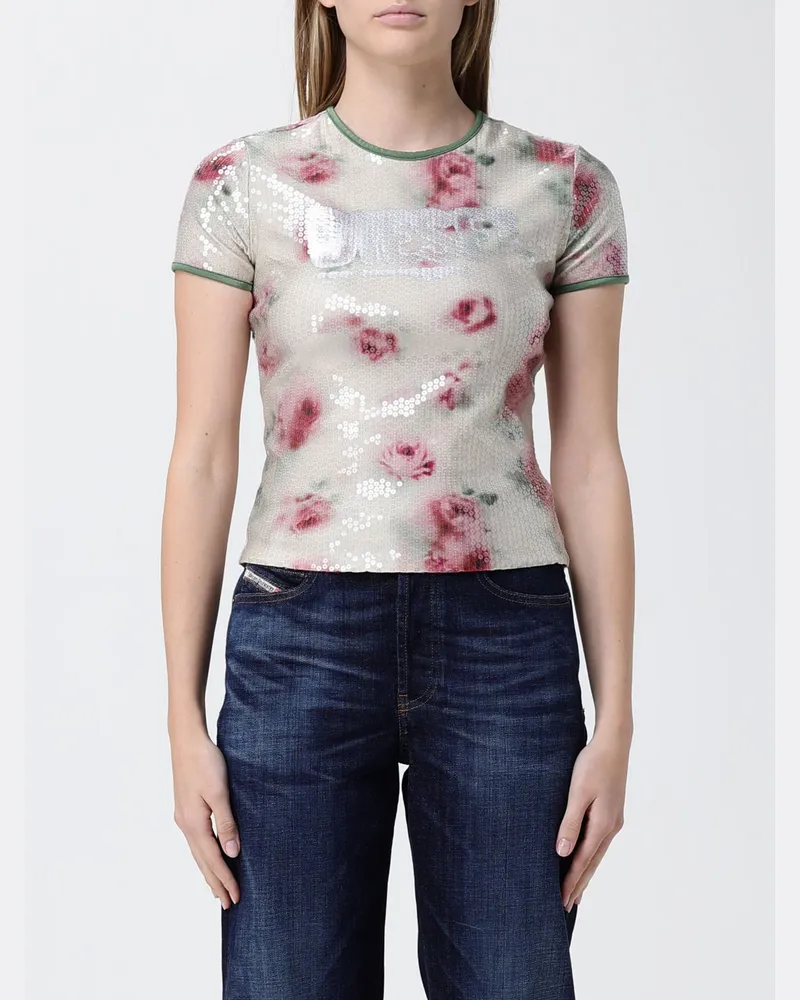 Diesel T-Shirt mit Paillettenrosen-Print Bunt