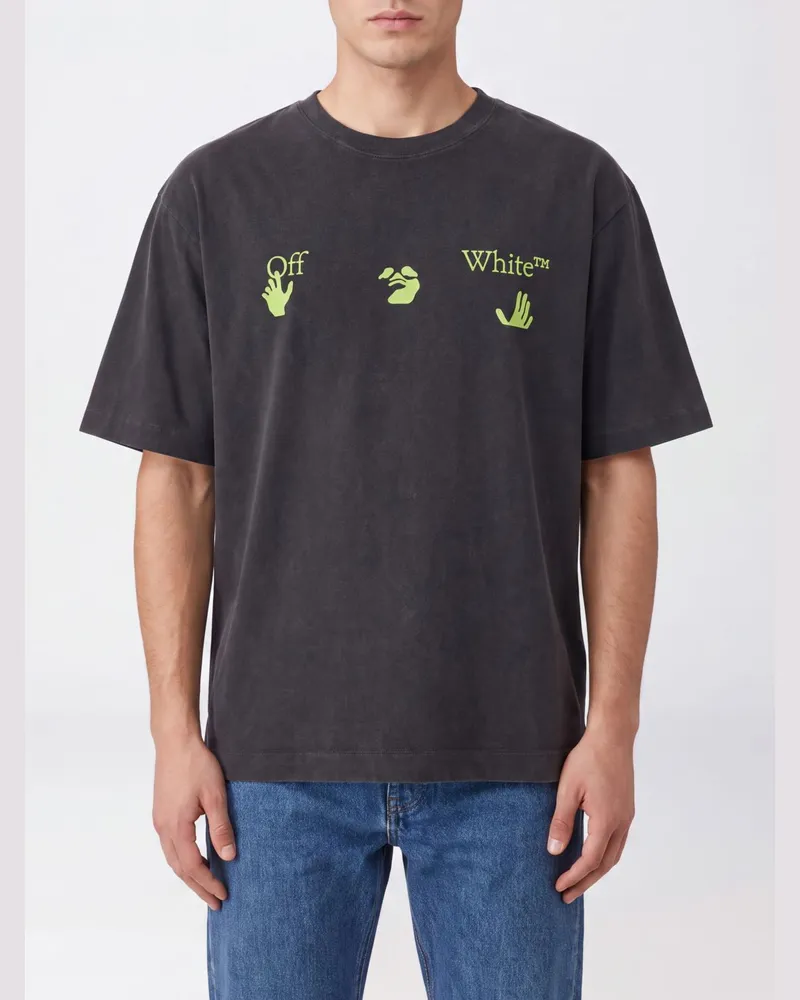 OFF-WHITE Kurzärmeliges Baumwoll-T-Shirt mit kontrastierendem Logo-Print Schwarz