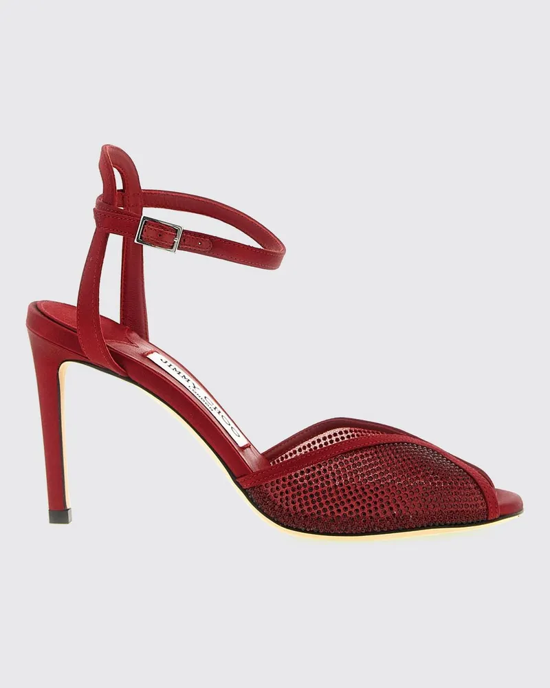 Jimmy Choo Sacora Sandalen aus Veloursleder mit Kristallen und hohem Absatz Rot