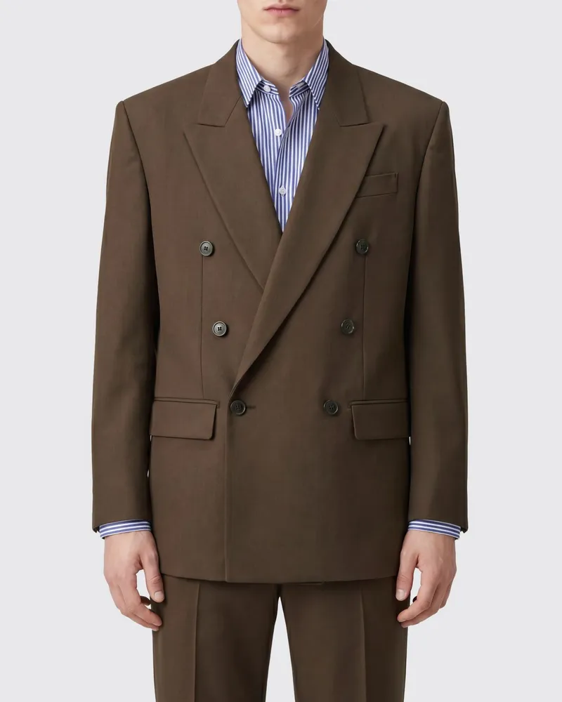 Saint Laurent Zweireihiger Seidenblazer mit steigendem Revers Braun